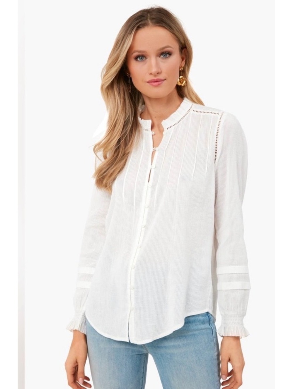 Faherty White Willa Button-Front Peasant Top Women’s Size XL